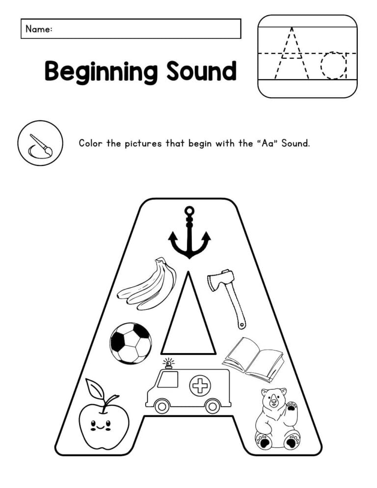 Exciting A-Z Beginning Sounds Color-It Alphabet Worksheets
