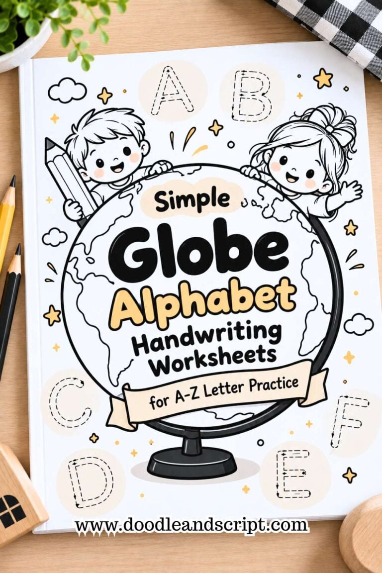 26 Simple Globe Alphabet Handwriting Worksheets for A-Z Letter Practice
